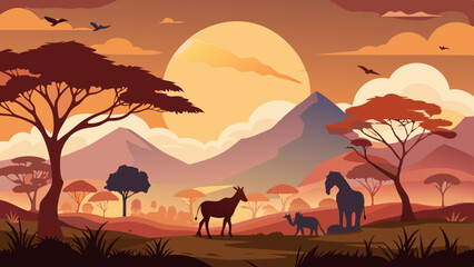 african safari animal silhouette landscape scene © Brojendra