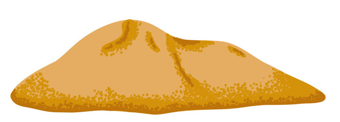 Golden sand pile on beach in simple flat style with speckled texture