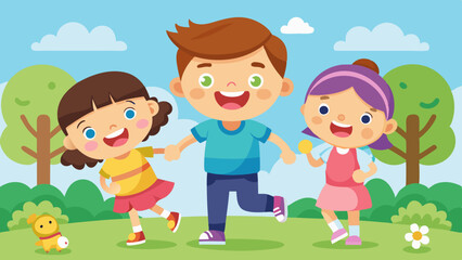 Obraz premium boy and two girls playing together vector