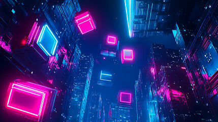 Neon-lit Futuristic Cityscape with Glowing Skyscrapers