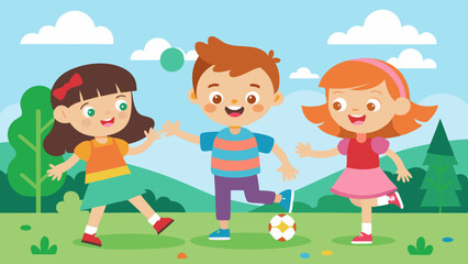 boy and two girls playing together vector