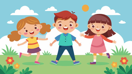 boy and two girls playing together vector