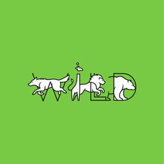 Wildlife Concept Wordmark with Animals icon logo flat vector design