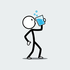 Stickman figure drinking water icon logo flat vector design