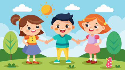 boy and two girls playing together vector