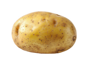 Single, whole, light-tan potato, speckled with  darker spots, oval shape,  isolated on black background