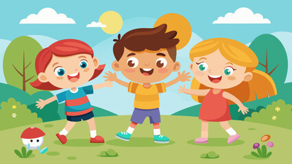 boy and two girls playing together vector