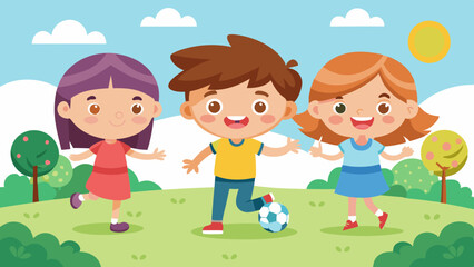 boy and two girls playing together vector