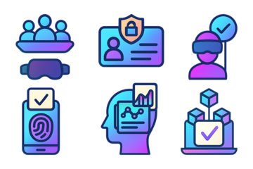 Futuristic Digital Democracy Flat Icons with Neon Highlights