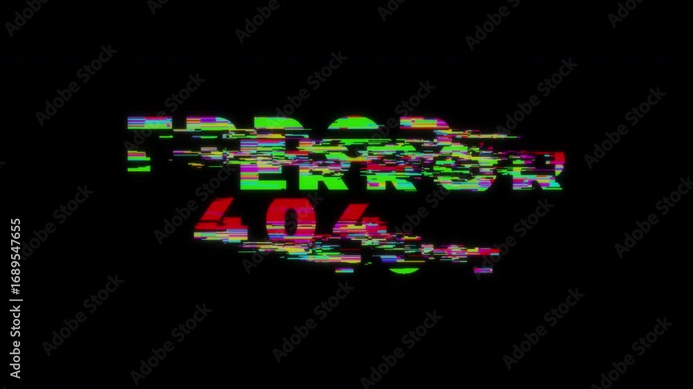 Poster error 404 glitch text on black background. tech error concept