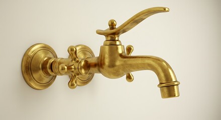 Vintage Brass Water Faucet on Wall.