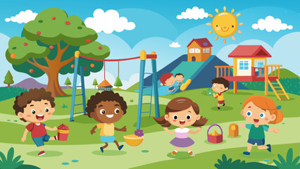 happy kids playing at the park vector background