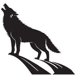 Silhouette of howling wolf standing on ground with shadow