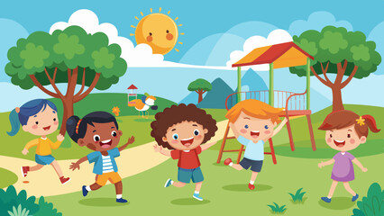 happy kids playing at the park vector background