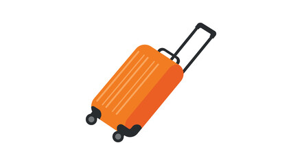 a bright orange suitcase with wheels and extended handle