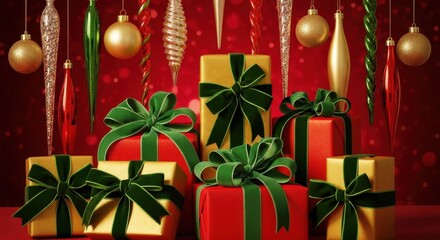 Beautifully Wrapped Christmas Presents and Ornaments for Holiday Celebrations