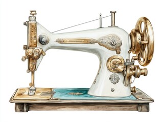 Elegant antique white sewing machine with ornate gold accents, perfect for vintage craft projects