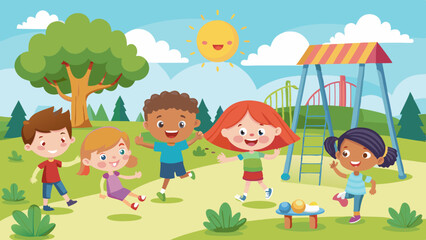 Obraz premium happy kids playing at the park vector background