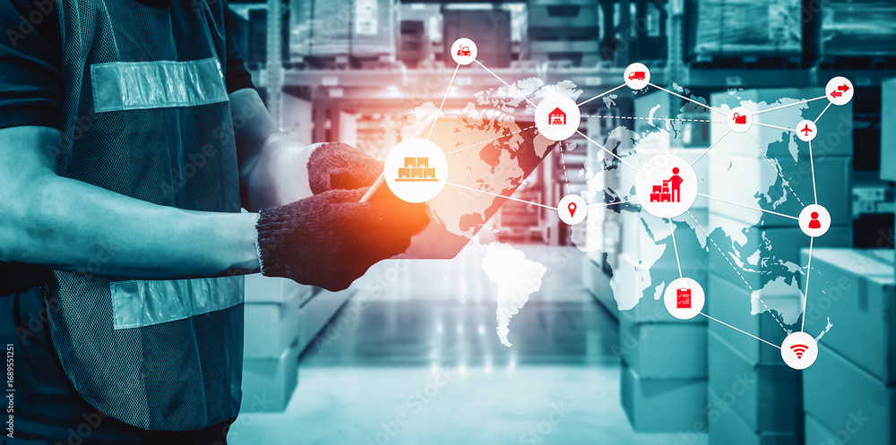 Poster smart warehouse management system with innovative internet of things technology to identify package 