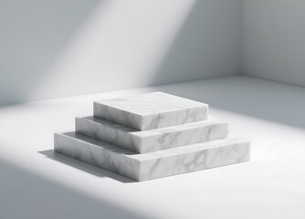 Marble pedestal isolated on white background with shadow