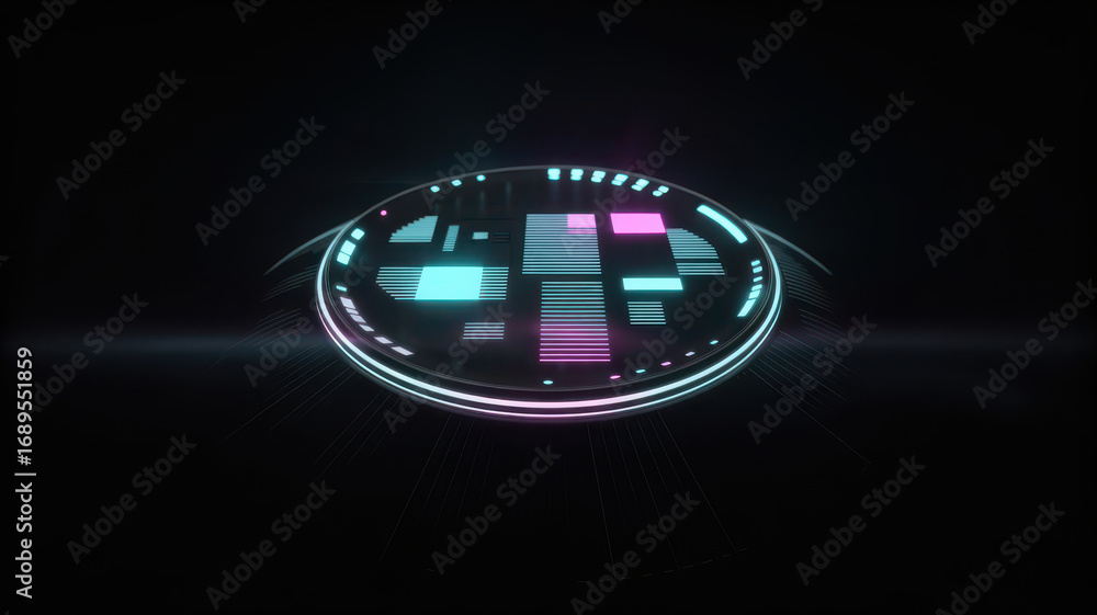 Aufkleber futuristic digital eye with glowing cyan and magenta circuits on a dark background, representing tec