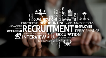 This image showcases modern recruitment themes with dynamic visuals of headhunting, employee...
