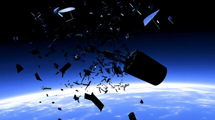 Satellite Collision in Space: Debris Scattering Against Earth's Backdrop