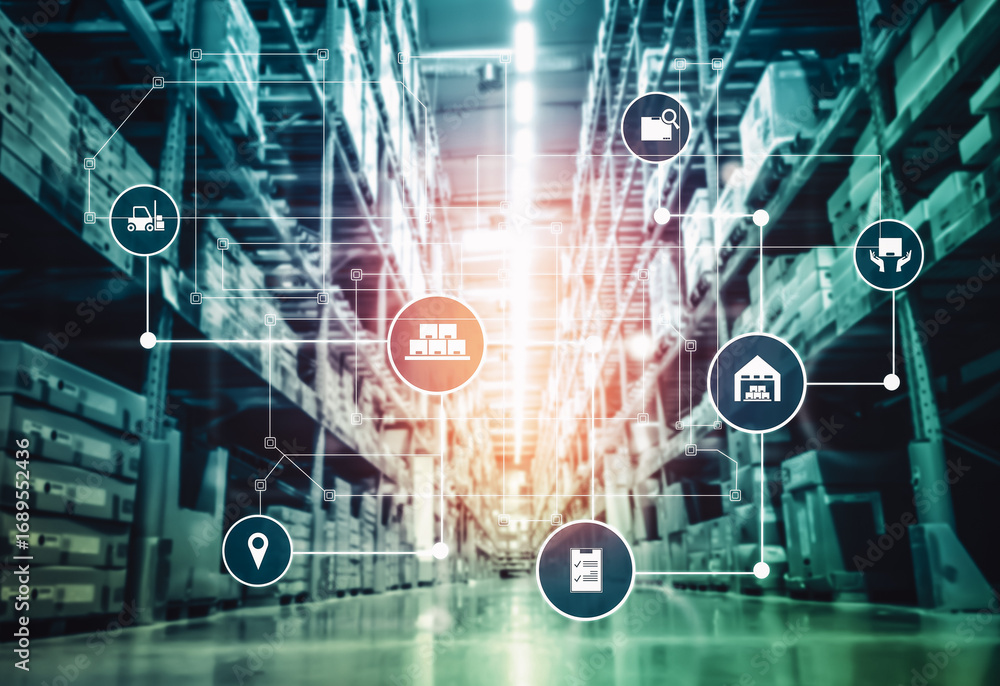 Poster smart warehouse management system with innovative internet of things technology to identify package 