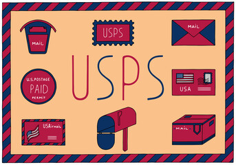 Set of icons about the United States Postal Service.