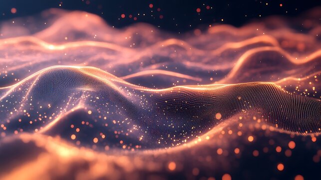 Warm orange abstract digital landscape with glowing particles digital art light photo