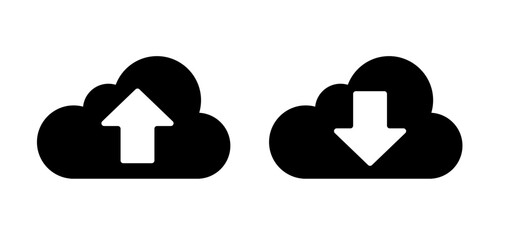 simple classic upload to download from internet cloud storage icons vector set on transparent background