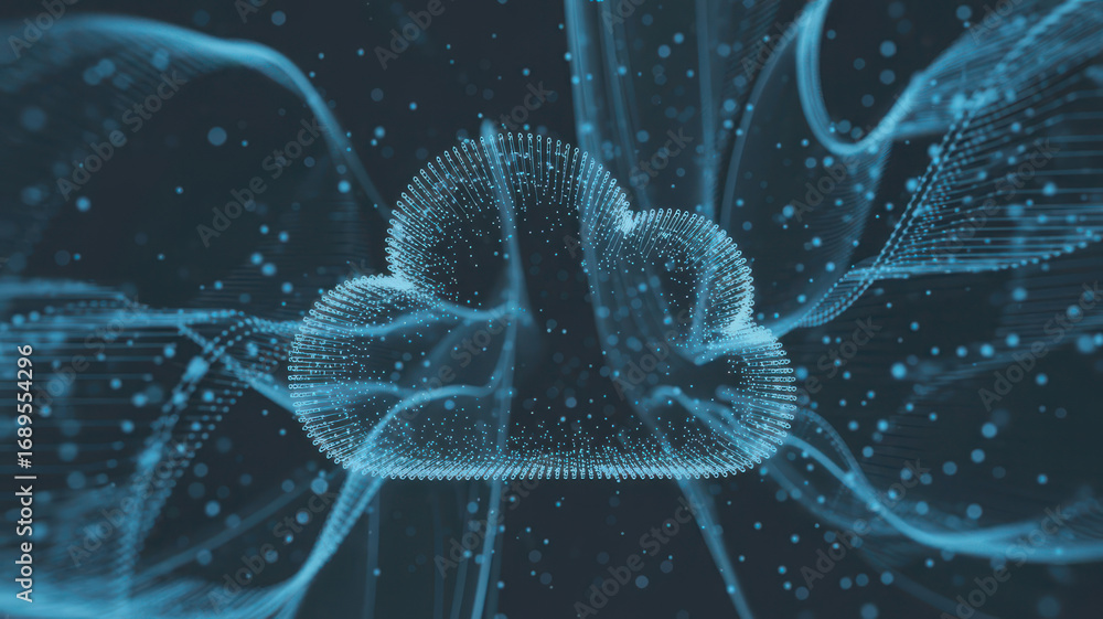 Aufkleber abstract representation of a cloud formed by glowing blue particles and light streams, symbolizing c