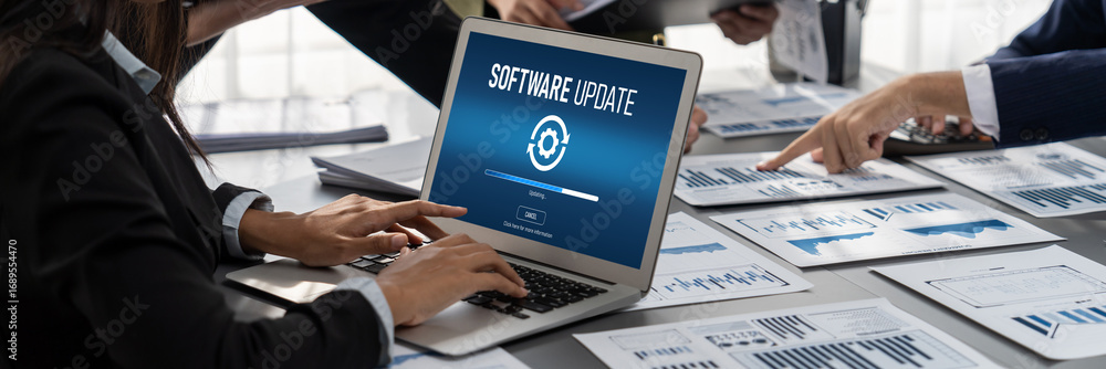 Poster software update on computer for brisk version of device software upgrade