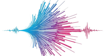Vibrant sound wave explosion of blue and pink abstract lines on white background