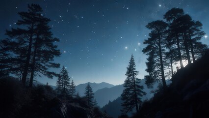 Starry night forest scene