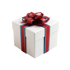 Fototapeta premium Elegant White Gift Box with Red Satin Ribbon and Bow Perfect for Any Celebration or Special Occasion