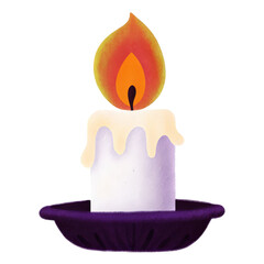 Melting wax candle with gothic Halloween theme isolated transparent background.