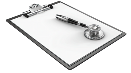 Medical clipboard with stethoscope and pen