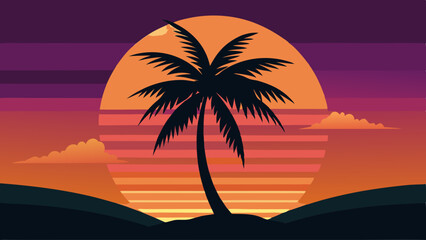 silhouette of palm tree with sunset vector