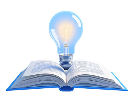F3d minimal opened book with a lightbulb. learning concept. 3d illustration.  