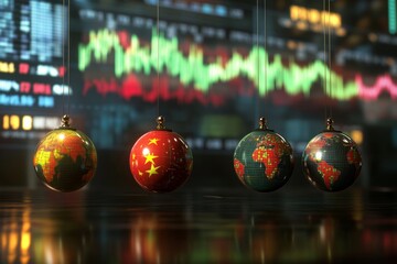 Global economy concept with financial charts and earth ornaments