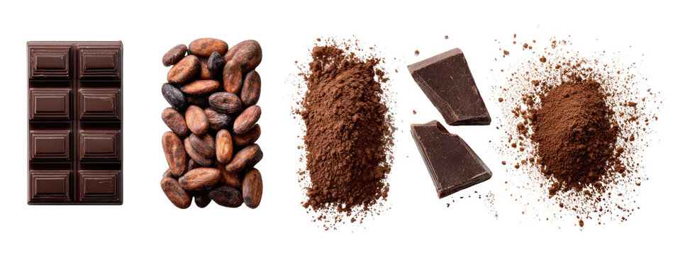 Chocolate and cocoa components displayed