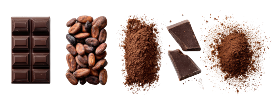 Chocolate and cocoa components displayed