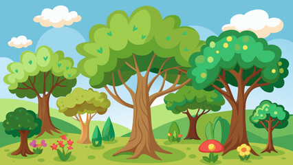 tree set cartoon vector illustration 