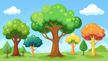 tree set cartoon vector illustration 