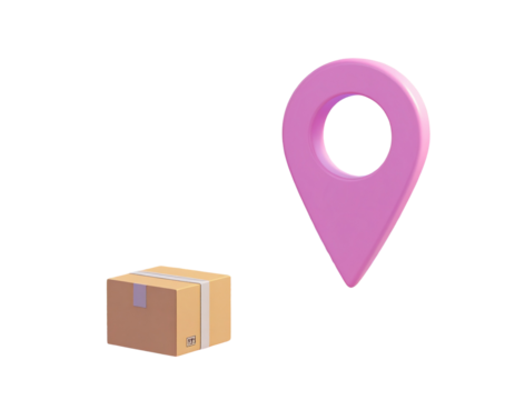 3d minimal product delivery. Parcels transportation. Location marker. Location icon b