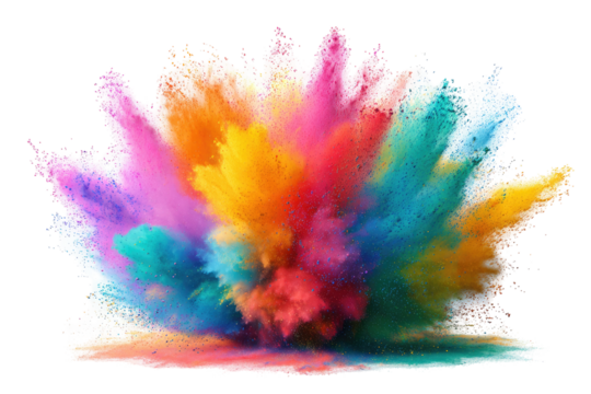 Vibrant explosion of colorful powder.  A burst of  rainbow hues radiating outward from a central point
