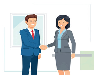 A successful business partnership agreement is sealed with a handshake between professional colleagues in a modern office environment