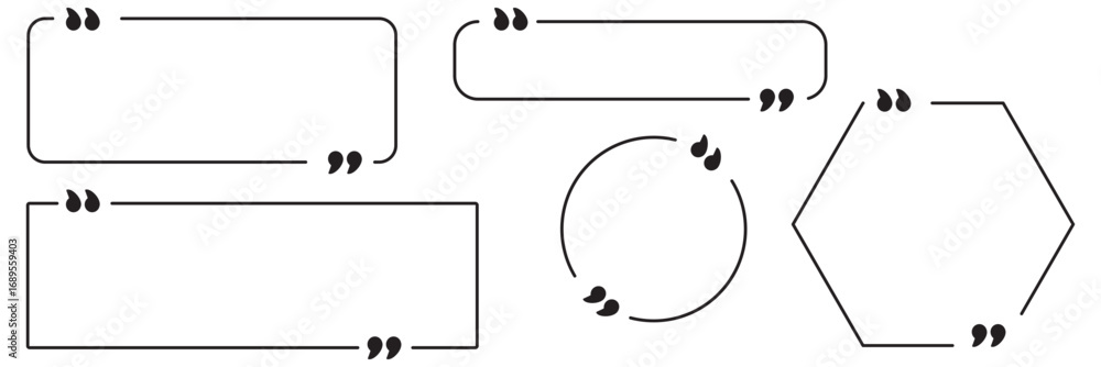 Poster collection of quote box frames and icons. text in brackets. blank template of quote remarks. empty s