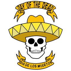Day of the dead. mexican sombrero and skull